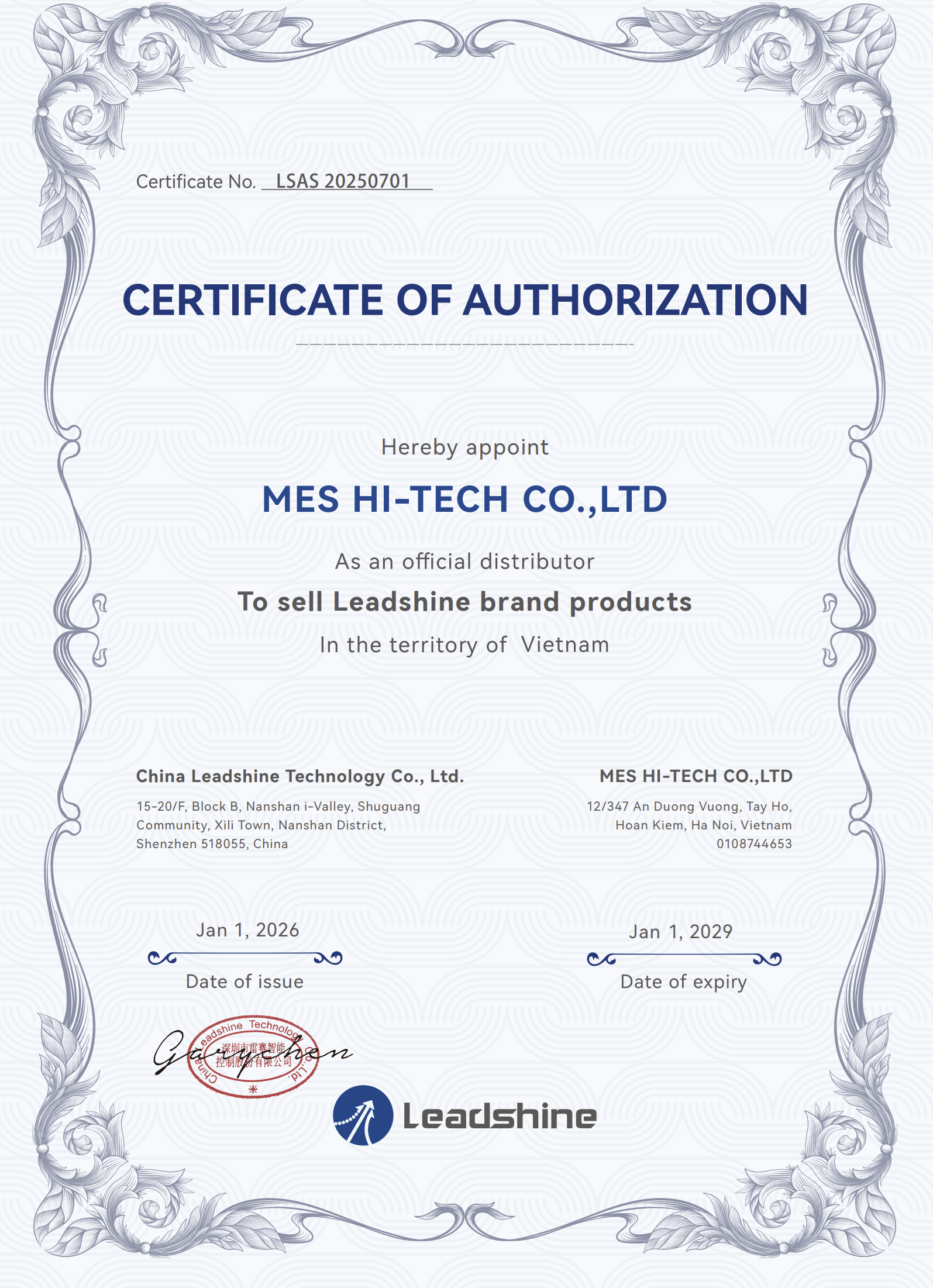 MES HI-TECH đại lý leadshine